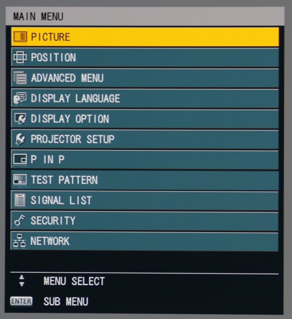 PT-RZ670B Menu-Main