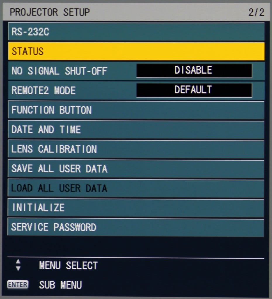 PT-RZ670B Menu-Proj Setup-2