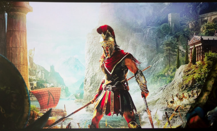 The LG HU85LA projecting Assassin's Creed Odyssey via the Playstation 4 Pro.