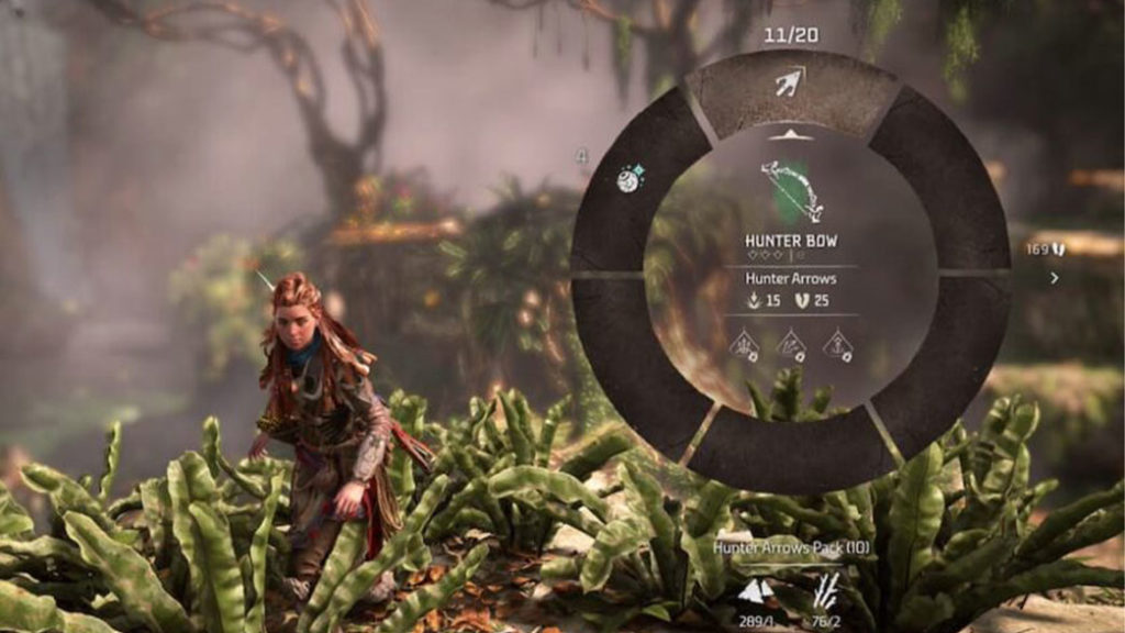 Aloy’s Weapon Wheel starts out without much, but you will build up your weapons cache as you progress in the game.